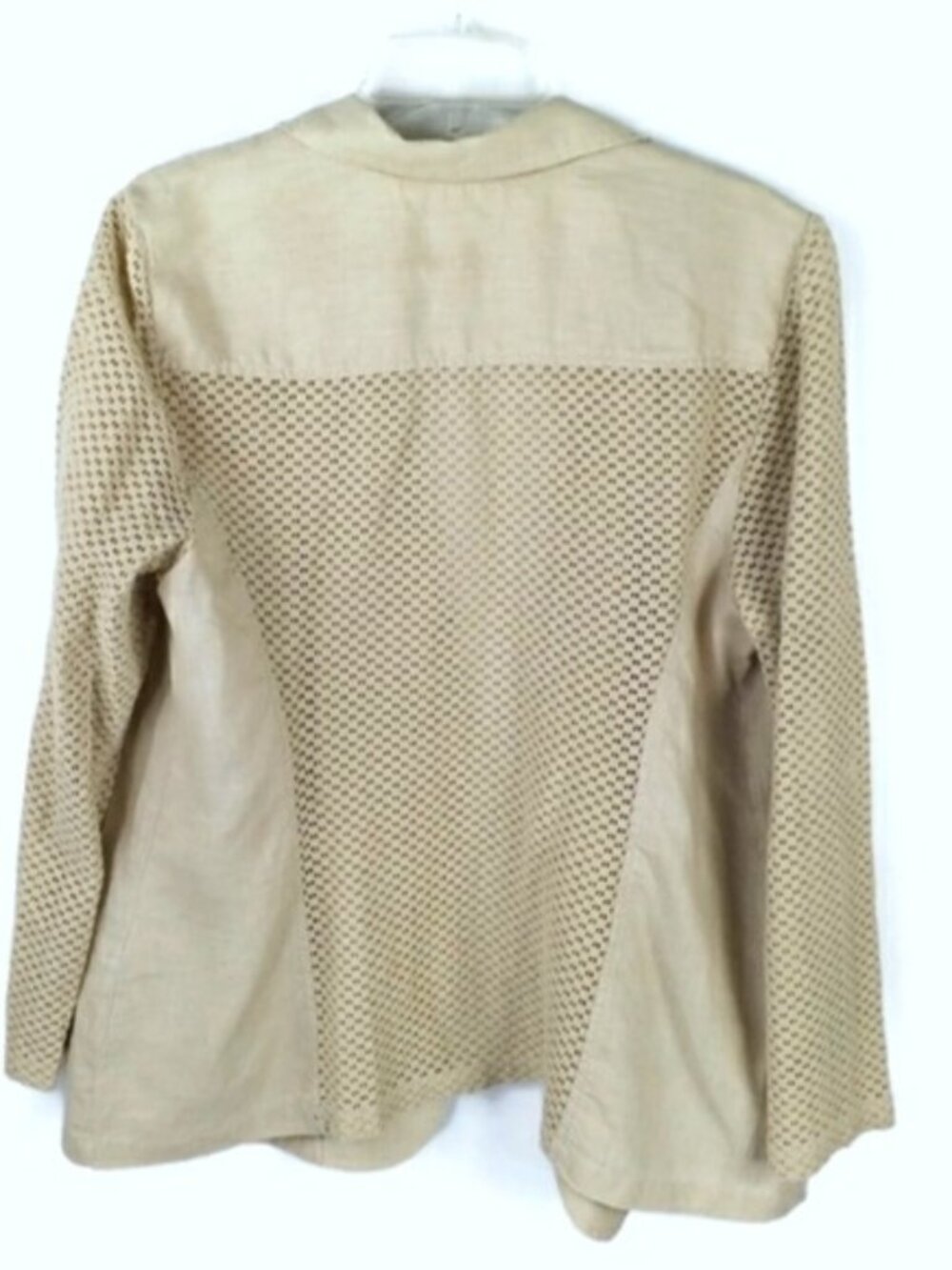 Chico's Tan Linen Open Front Long Perforated Sleeve Blazer Jacket Womens 2, US L - Picture 3 of 15